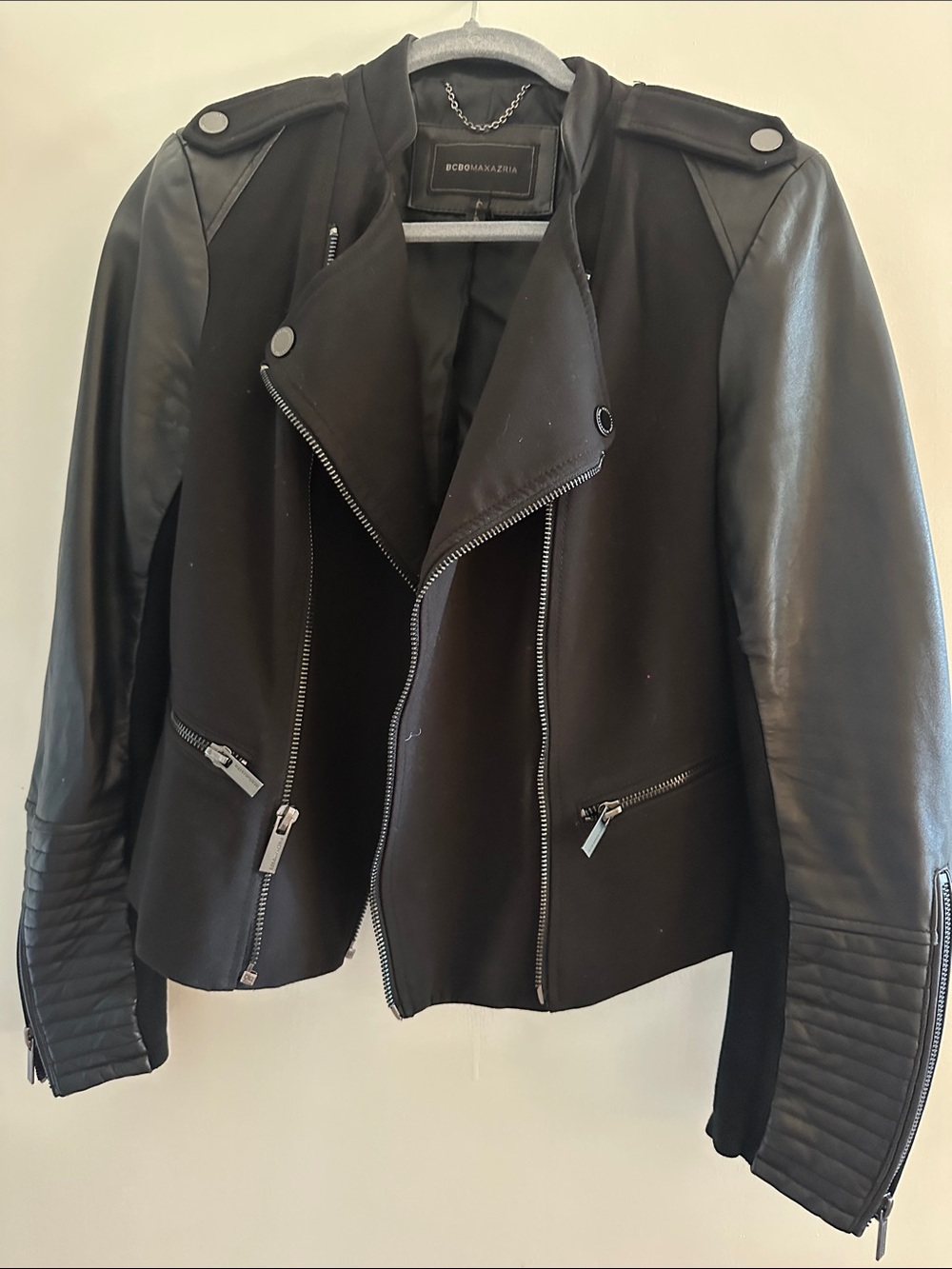 BCBGMaxAzria Black Mixed-Media Moto Jacket